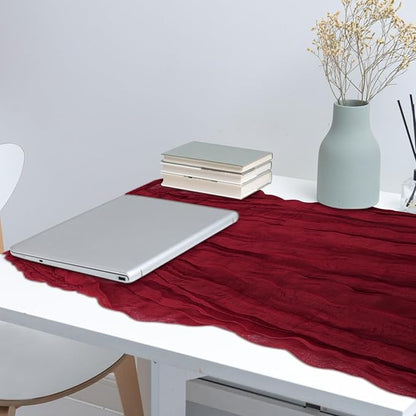 1 Pack Cheesecloth Table Runner 10Ft Christmas Gauze Boho Table Runners for Wedding Decor Bridal Shower Decorations Baby Shower Party(35" x 120")