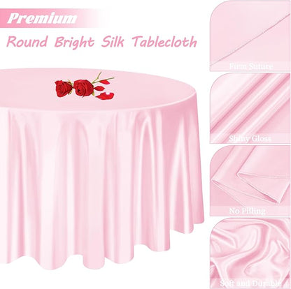 fani 12 Pack 120 Inch Light Pink Satin Tablecloth - Silky Round Tablecloth Overlay Smooth Fabric Table Cover, Bright Table Decoration for Wedding Party Banquet Events Restaurant Kitchen Dining