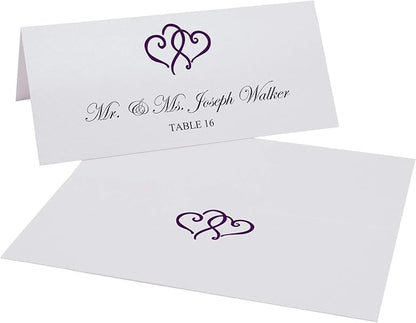 Linked Hearts Place Cards, Eggplant (Choose Color), Set of 60, Pre-cut and Scored - Wedding, Party, Dinner, and Special Events - Made in the USA