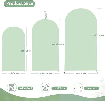 6FT Sage Green Arch Cover - Polyester Fitted Wedding Arch Stand Covers Round Top Chiara Arch Backdrop Cover for Birthday Party Banquet Photo Background Decoration