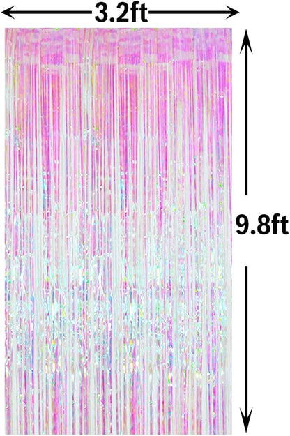 GOER 6.4 ft x 9.8 ft Metallic Tinsel Foil Fringe Curtains,Pack of 2 Party Streamer Backdrop for Unicorn Birthday,Graduation Decorations and New Year Eve (Iridescent)