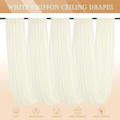 4 Panels Ivory Ceiling Drapes for Wedding 5ftx20ft Sheer Drapery Chiffon Fabric Arch Draping Curtains for Party Ceremony Birthday Baby Shower Reception Stage Ceiling Decorations
