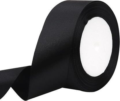 Black Solid Satin Ribbon 1-1/2 Inch 25 Yards Solid Polyester Fabric Ribbon for Gift Wrapping Wedding Christmas Baby Shower Birthday Party Decoration Handmade Immortal Flower Craft