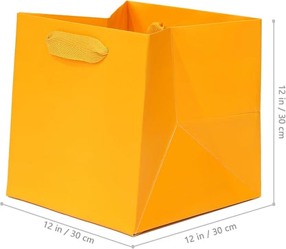 Orange Square Gift Bag 12 in Paper Gift Box Large Square Bottom Kraft Paper Bags with Handles for Party Favor, Birthday Gift Bags (Orange, 12 x 12 x 12 in, 10 CT)