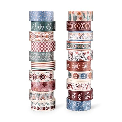 20 Rolls Bohemia Theme Washi Tape Set,Writable Decorative Tapes for Scrapbooking, Bible Journaling, Bullet Journaling, 0.6"x79" per Roll