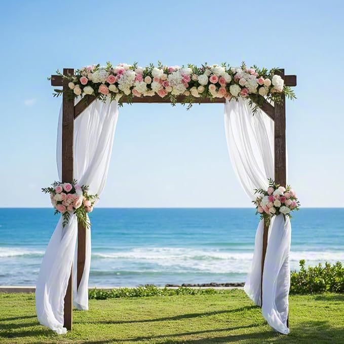 White Wedding Arch Draping Fabric 2 Panels 30'' x 18FT Sheer Chiffon Arch Drapery for Photo Booth Bridal Shower Baby Shower Church Decor Newborn Photography Christening Outdoor Party