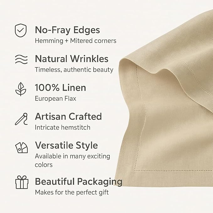 100% Pure Linen Green Placemats 14 x 19 Inch - Hemstitch Christmas Placemat Set of 4 - Cloth Fabric Napkins for Thanksgiving, Winter, New Year - Elara