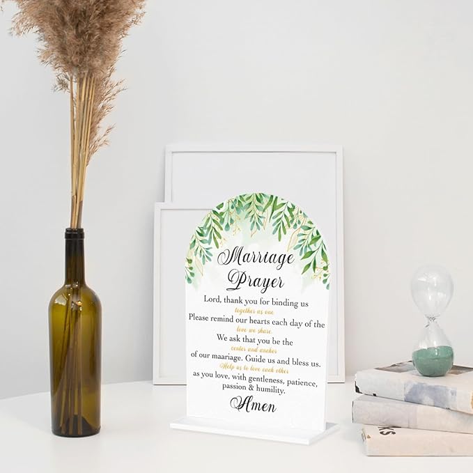 Marriage Prayer Sign, Wedding Engagement Bridal Shower Christian Religious Decor for Reception Ceremony Anniversary Party, Weddings White Acrylic Sign