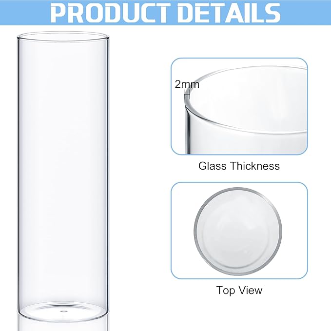24 Pcs Thin Glass Cylinder Vases 2.5''/3.3'' Diameter 2mm Wall Thickness Clear Flowers Vase Hurricane Floating Candles Holders for Table Centerpieces Wedding Decor (2.5'' X 5'',6'',8'')