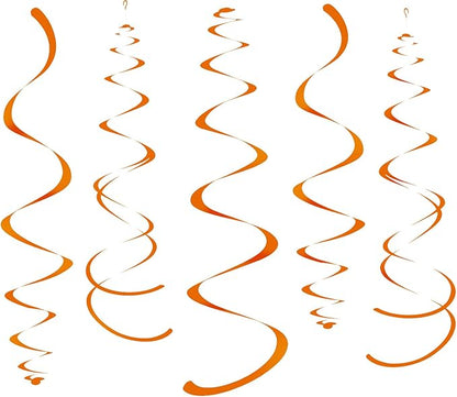 WEVEN Orange Party Hanging Swirl Decorations Plastic Streamer for Ceiling, Pack of 28