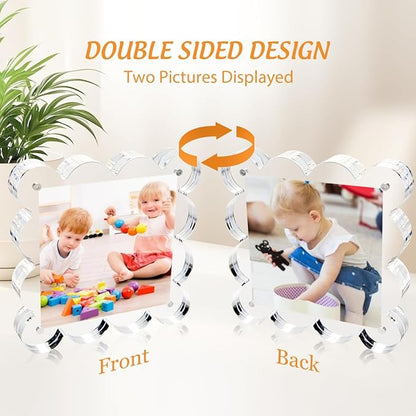 4x4 Inch Magnetic Acrylic Picture Frame,10+10mm Thick Block,Double Sided Clear scalloped frames for Desktop Display | Trendy Home Gift ((1 Pack), 4X4)
