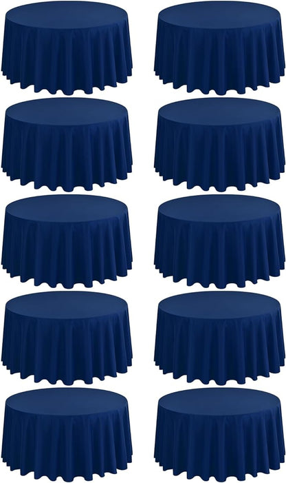 10 Pack Round Tablecloths - 120 Inch, Navy Blue Polyester Table Cover for Round Table, Stain and Wrinkle Resistant Washable Fabric Tablecloth, Polyester Tablecloth for Wedding Banquet Parties