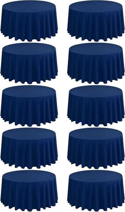 10 Pack Navy Blue 90 Inch Round Polyester Tablecloths - Wrinkle & Stain Resistant, Perfect for Weddings, Parties & Everyday Use