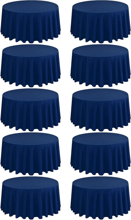 10 Pack Navy Blue 90 Inch Round Polyester Tablecloths - Wrinkle & Stain Resistant, Perfect for Weddings, Parties & Everyday Use