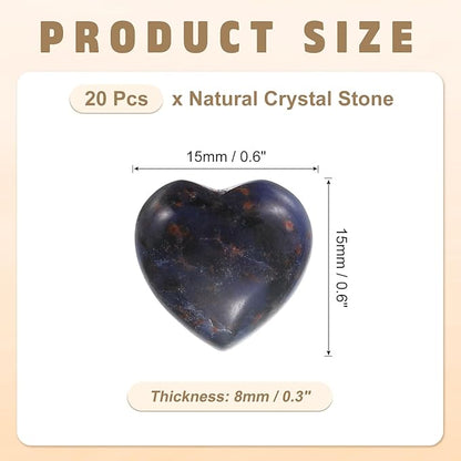 PATIKIL 20 Pcs Natural Heart Shaped Crystal Stone, 0.6 Inch Mini Polished Love Gemstone Crystal, Pocket Rock Engraved Worry Stones for Women Gifts Meditation, Indigo Blue