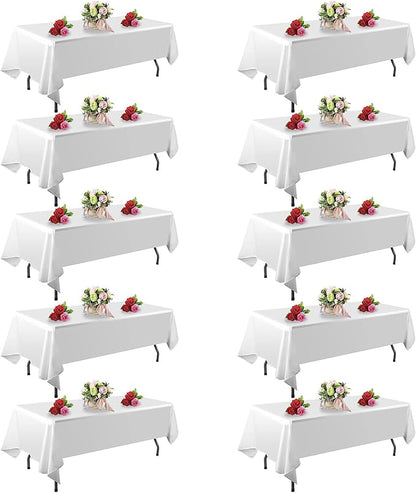 FINDYOU 10 Pack White Table Cloth Rectangle Table 60 x 102 Inch Tablecloths for 6 Foot Rectangle Tables. Stain and Winkle Resistant Polyester Washable White Tablecloths for Parties Wedding Dining