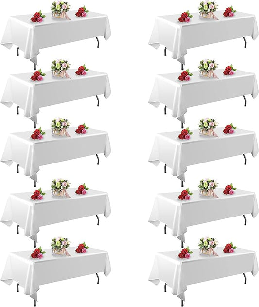 FINDYOU 10 Pack White Table Cloth Rectangle Table 60 x 102 Inch Tablecloths for 6 Foot Rectangle Tables. Stain and Winkle Resistant Polyester Washable White Tablecloths for Parties Wedding Dining
