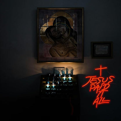 Jesus Paid It All Neon Sign Red Cross Neon Light for Wall Decor Dimmable Jesus Cross LED Light Up Sign for Christian Church Christams Home Wedding Decor Birthday Gifts(16.7 * 12.8In)