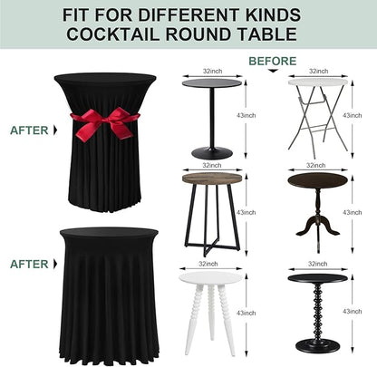 Cocktail Table Covers - 3 Pack 32"x 43" Black Cocktail Table Tablecloth with Natural Wavy Round Skirt for Bar Wedding Party Banquet
