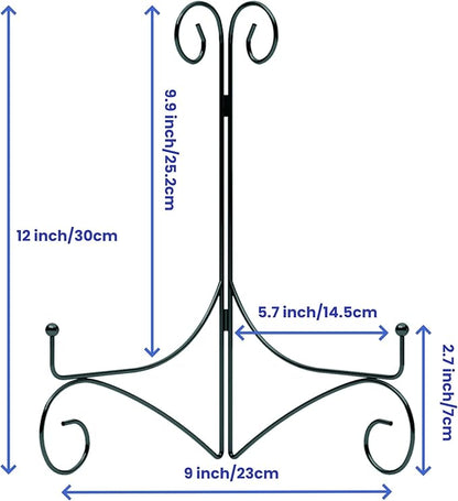 Iron Plate Stand for Display with Folding Design, Picture Stands for Tables, 12 Inch Large Easels for Displaying for Book, Art Piece, Photo and Platter, 12’’ Black