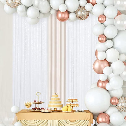 ShinyBeauty White Sequin Photo Backdrop 4x10FT (120") - Sparkly Glitter Photography Background 2 Panels for Christmas, Halloween, Xmas, Birthday Party Studio Decor - Premium Durable Event Backdrops