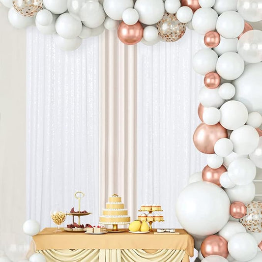 ShinyBeauty White Sequin Photo Backdrop 4x10FT (120") - Sparkly Glitter Photography Background 2 Panels for Christmas, Halloween, Xmas, Birthday Party Studio Decor - Premium Durable Event Backdrops