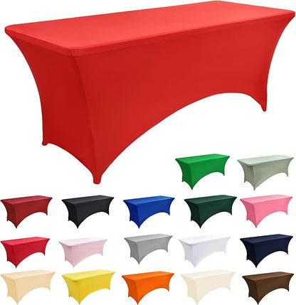 2-Pack 4ft Red Spandex Table Covers for Rectangular Folding Tables - Wrinkle Resistant Stretch Tight Table Cloths - Ultimate Fitted Table Protector for Parties, Banquet, and Wedding