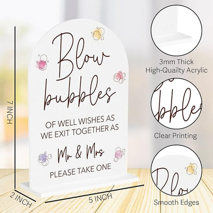 Wedding Bubbles Sign Bubbles for Wedding Send off Reception Decor Acrylic Arch Wedding Bridal Shower Baby Shower Welcome Table Signs for Ceremony and Reception Decor 7 x 5 Inches