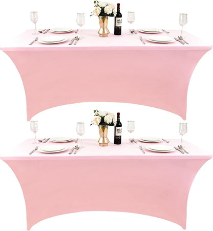 2-Pack 4ft Spandex Table Covers for Rectangular Folding Tables - Wrinkle Resistant Stretch Tight Table Cloths - Ultimate Fitted Table Protector for Parties, Banquet, and Wedding