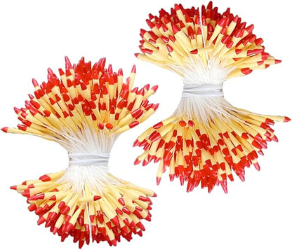 HAHIYO 700Pcs 2mm Yellow and Red Matte Double Head Flower Stamen Pistil for Flower Making Scrapbook Decoration Handmade Artificial Flowers Pistil Matt-Like Floral Stamens Flowers Pollen Stamen