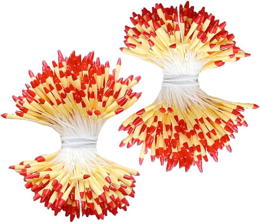 HAHIYO 700Pcs 2mm Yellow and Red Matte Double Head Flower Stamen Pistil for Flower Making Scrapbook Decoration Handmade Artificial Flowers Pistil Matt-Like Floral Stamens Flowers Pollen Stamen