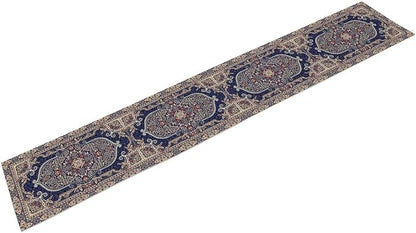 Vintage Boho Floral Table Runner, French Rustic Country Farmhouse Purple Golden Bohemia Flower Pattern for Home Kitchen Table Decor Dining Coffee Room Party Decor 13x72in