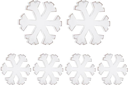 6Pcs Snowflake Decorations Christmas Decor White Winter Wooden Snowflakes Standing Christmas Tiered Tray Decor Table Signs Winter Wonderland Decorations for Indoor Home Xmas Shelf Fireplace Mantel