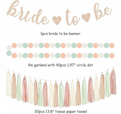 Sage-Green Pink-Beige Bridal-Shower Party-Decorations - 36pcs Bride To Be Banner,Bachelorette Paper Lanterns,Neutral Wedding Streamers Garland,Boho Tissue Pom Poms Flower Fan Decor Supplies Burgleda
