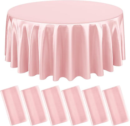 6 Packs Satin Tablecloth 120 Inch Rose Gold Round Table Cloth Silk Tablecloth Smooth Fabric Overlay Satin Table Cover Decoration for Wedding Party Banquet Events