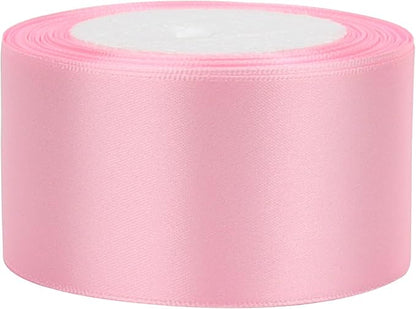 Pink Solid Satin Ribbon 2 Inch 25 Yards Solid Polyester Fabric Ribbon for Gift Wrapping Wedding Christmas Baby Shower Birthday Party Decoration Handmade Immortal Flower Craft