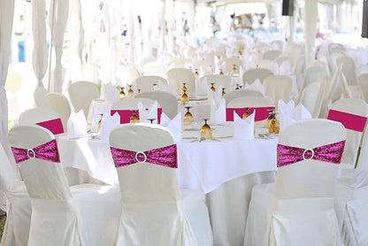 10 Pcs Chair Sashes Sequin Stretch Chair Bands Spandex Polyester Bows for Party Hotel Wedding Banquets Decoration - Magenta
