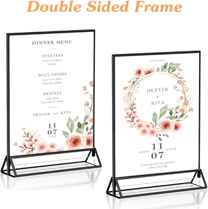 12PCS Acrylic Black Sign Holders, Wedding Table Sign Double Sided Holder, Acrylic Black Frame Sign Holders Display Stand for Wedding Table Numbers, Restaurant Sign, Menu, Photo (4" x 6")