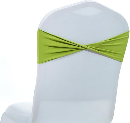 MDS Pack of 150 Spandex Chair Sashes Bows Elastic Stretch Dining Chair Bands Ties Without Slider Buckle Universal fits for Wedding Baby Shower Birthday Party Banquet Event Decoration - Apple Green