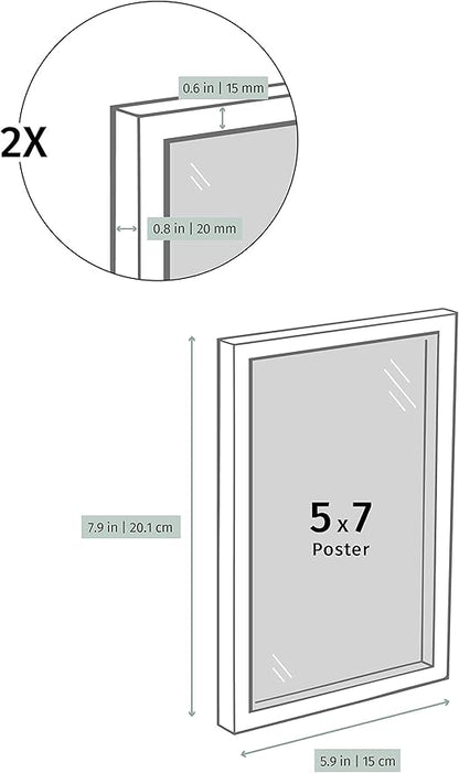 Opposite Wall - Set of 2-5x7 in - Dark Solid Oak Wood Picture Frames with Mat - Wall Hanging & Tabletop Photo Frame - Pictures Display 4x6 with Mat, 5x7 without - Office, Gallery & Home Decor