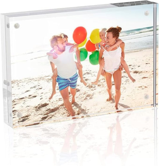 TWING 5x7 Acrylic Frame for Pictures, Clear Double Sided Acrylic Picture Frame with Microfiber Cloth, Picture Frame 5x7, 12 + 12MM Thickness Magnetic Photo Frame Desktop Frameless Display Gifts Ideal