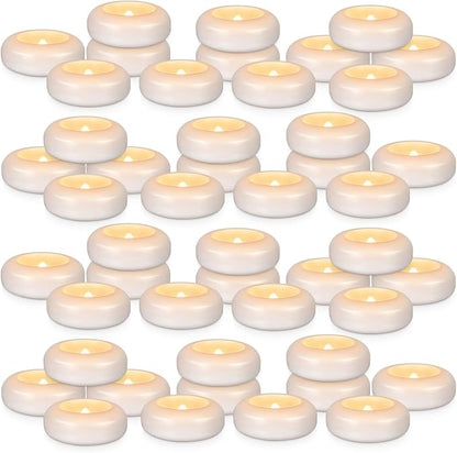 Set of 48 Waterproof Flameless Floating Tealights, 120+ Hour Warm White Battery Flickering LED Tea Lights Candles - Wedding, Party, Centerpiece, Pool & SPA.
