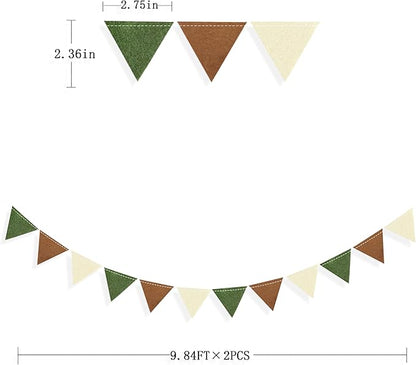 Jungle Party Decoration Sage Green Brown Beige Felt Hanging Triangle Mini Bunting Pennant Banner Flag for Safari Woodland Wild One Two Wild Birthday Wedding Neutral Baby Shower Classroom Nursery Decor