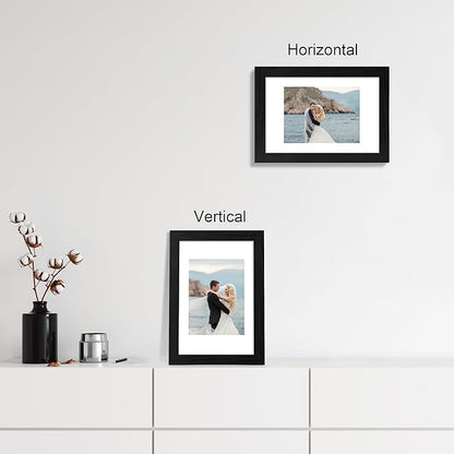 8x12 Picture Frame Set of 4 with HD Glass, Black Frame Display 6x8 Picture with Mat or 8 x 12 Without Mat, Wood Rustic Photo Frame for Tabletop and Wall Mounting