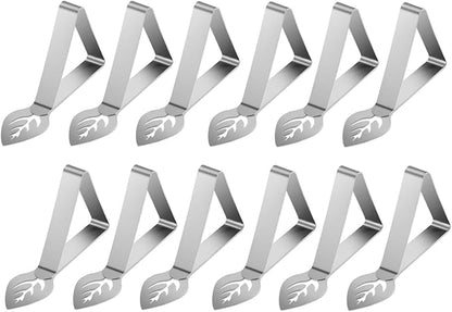 Tablecloth Clips 12 Pack, Heavy Duty Stainless Steel Picnic Table Cloth Holder Clips, Windproof Tablecloth Clips for Outdoor Tables, Perfect for Restaurant Parties, Weddings, Camping