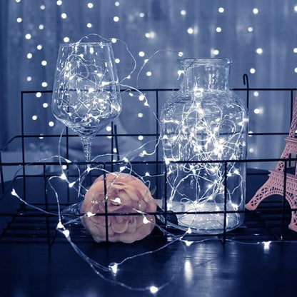 ZGWJ 100 Pack Fairy Lights Battery Operated, 7ft 20 Mini LED Fairy String Lights Silver Wire 4 Modes for DIY, Parties, Wedding, Bedroom, Halloween Christmas Decoration White