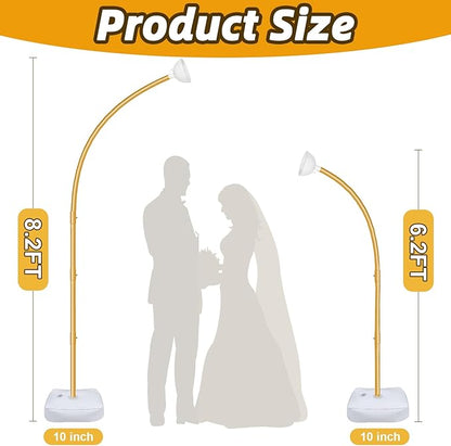 AerWo [Upgraded] Balloon Arch Kit 8.2ft+6ft, Gold Half Balloon Arch Stand with Base, Free Bending Top Curve Balloon Arch Frame Stand for Floor Birthday Wedding Halloween Decorations