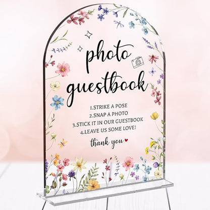 Wedding Sign Decor, Photo Guest Book Sign, Wedding Sign for Reception & Event Party, Bridal Shower Decorations, Wedding Table Sign Accessories for Event 5x7 Inch Arch Acrylic (Flower)