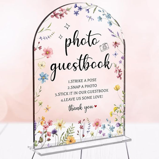 Wedding Sign Decor, Photo Guest Book Sign, Wedding Sign for Reception & Event Party, Bridal Shower Decorations, Wedding Table Sign Accessories for Event 5x7 Inch Arch Acrylic (Flower)
