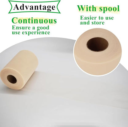 Beige Tulle Fabric Rolls 6 Inch by 100 Yards (300 feet) Fabric Spool Tulle Ribbon for DIY Tutu Gift Wrapping Baby Shower Birthday Party Wedding Decorations Christmas Craft Supplies